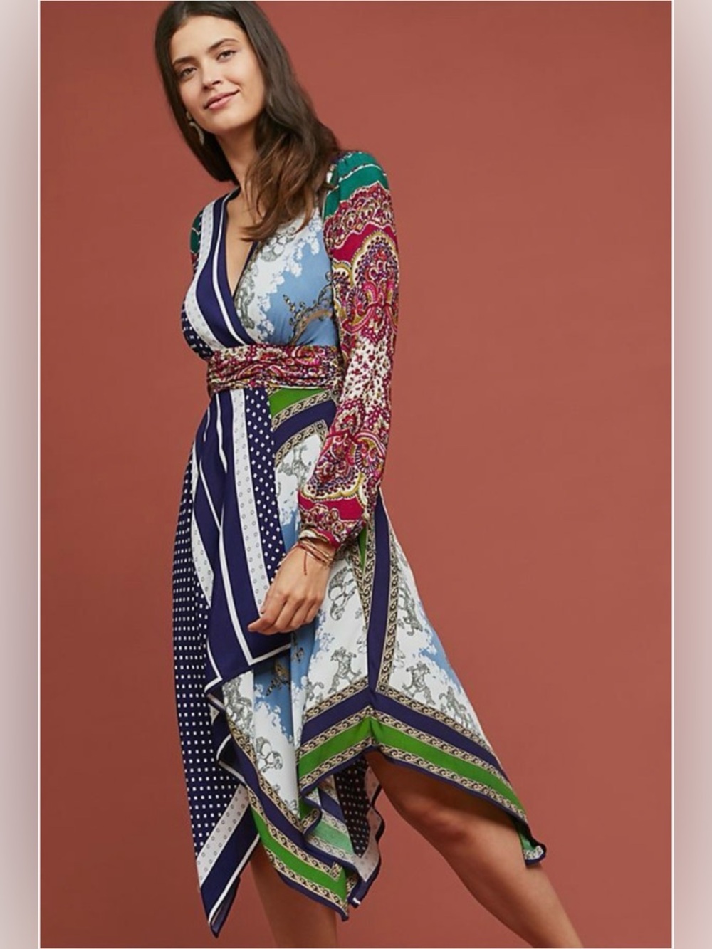 Anthropologie Moulinette Soeurs Istanbul Mixed Print Scarf Midi Dress Size 16